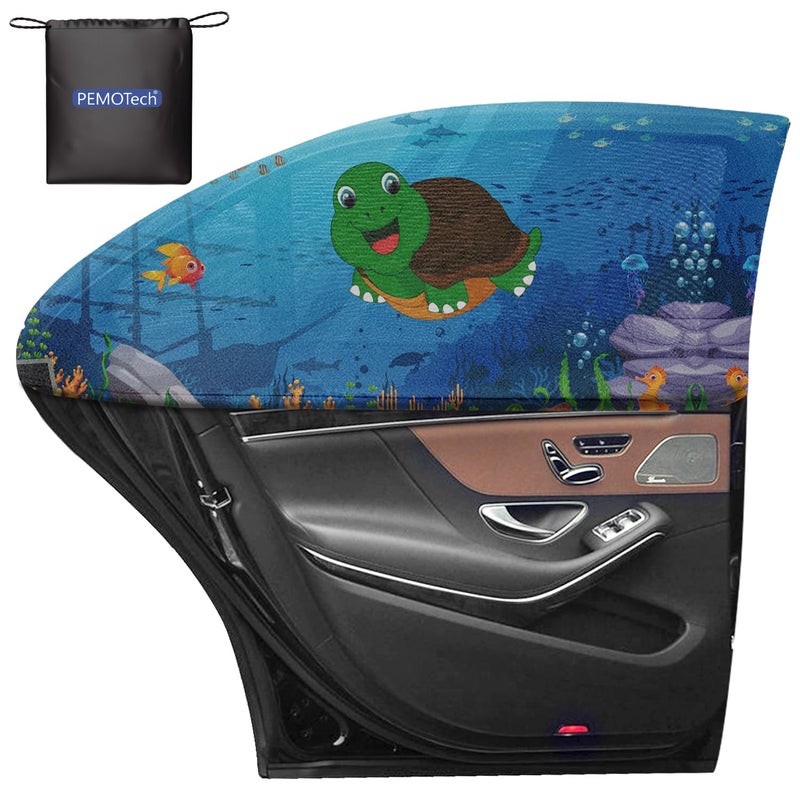 PEMOTech Car Window Shade for Baby: 2 Pack UV Protection Car Side Window Sun Shades Cartoon Animal Design  Universal Stretchable Sun Shades  Privacy Protect for Kids Family Pets Tints (27.2 ""x39.8 "") - Image 1